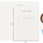 A size comparison chart showing four blanket sizes—Home Throw, Extra Large, Queen, and King—displayed vertically. The blankets are positioned next to a cartoon illustration of a woman who is 5'6" tall, providing a visual reference for the blanket sizes. The Home Throw size is the smallest, followed by Extra Large, Queen, and King, with dimensions labeled as 60" in width and 80" in height for the Queen blanket.